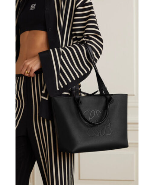 loewe anagram small debossed textured leather tote black